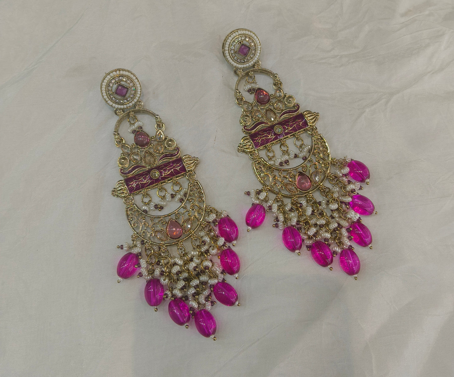 Antique Gold Majenta Bollywood Saku Indian Earrings