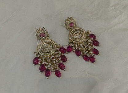 Antique Gold Majenta Bollywood Yua Indian Earrings