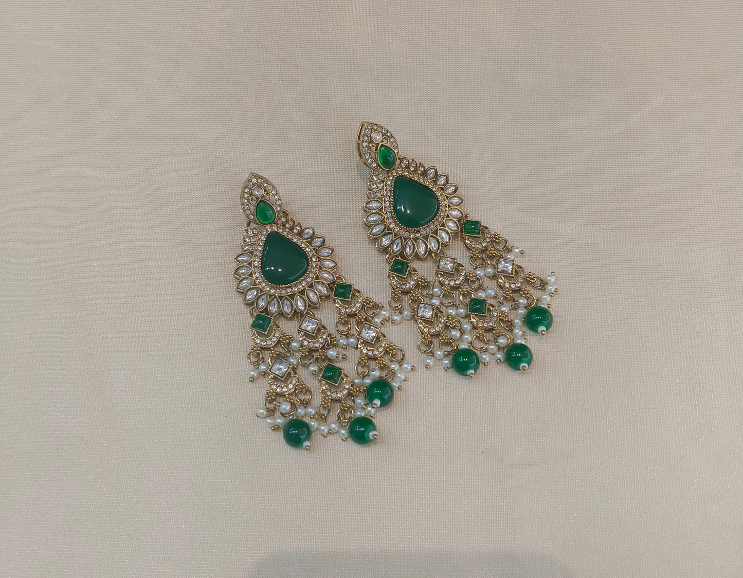 Antique Gold Green Bollywood Yua Indian Earrings