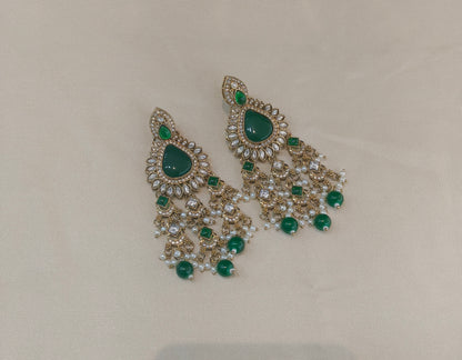 Antique Gold Green Bollywood Yua Indian Earrings