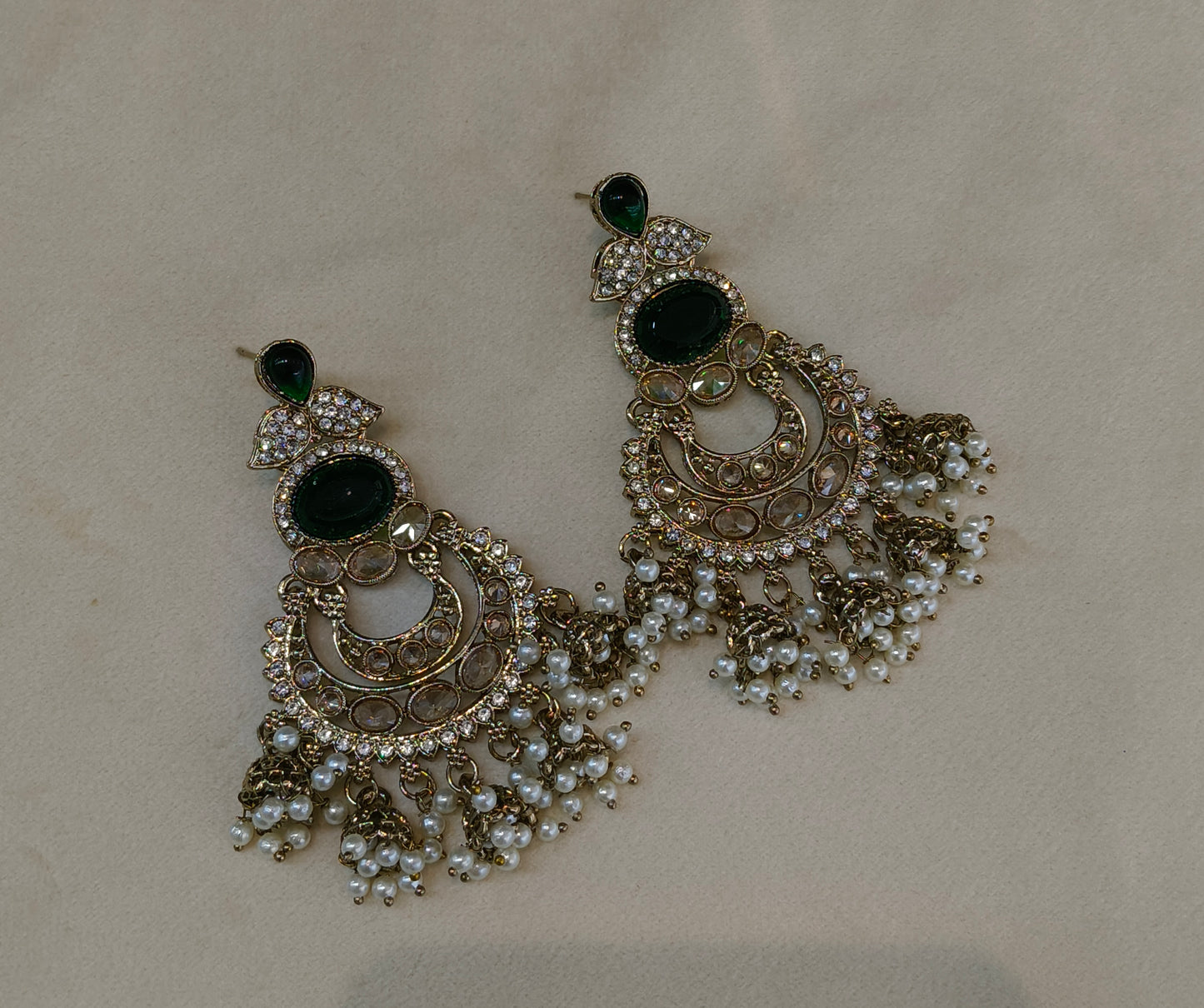 Antique Gold Green Bollywood Yuri Indian Earrings