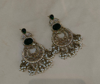 Antique Gold Green Bollywood Yuri Indian Earrings