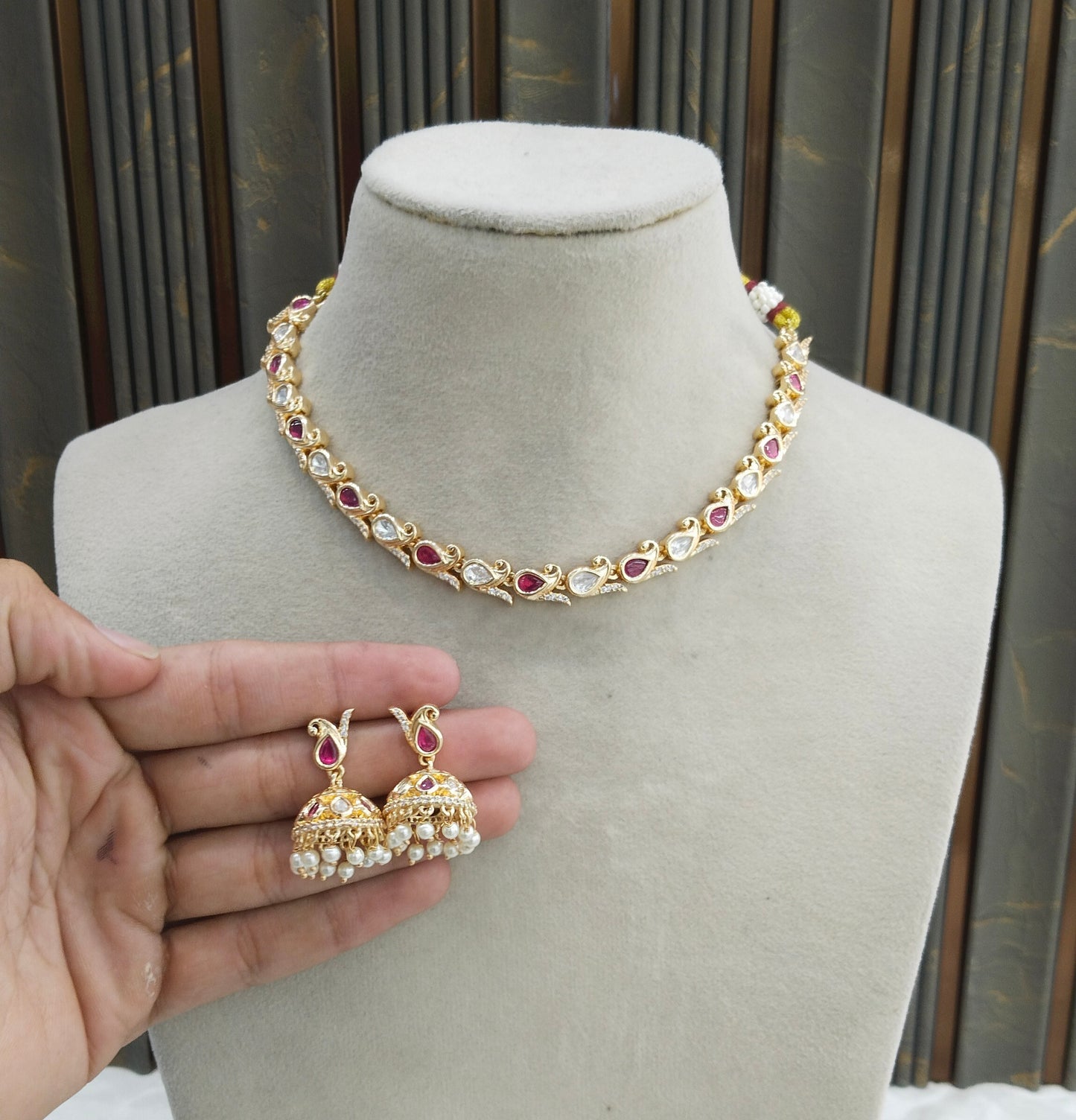 Gold polki Ruby Kundan Necklace set/ Gold Necklace Talia sets