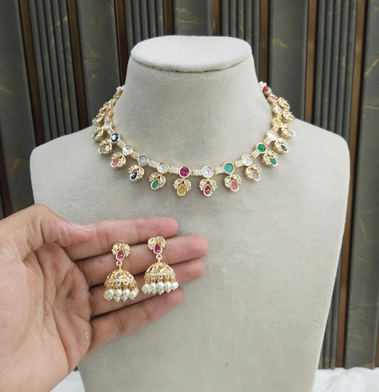 Gold polki MultiColor Kundan Necklace set/ Gold Necklace Juno sets