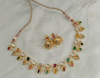 Gold polki MultiColor Kundan Necklace set/ Gold Necklace Juno sets