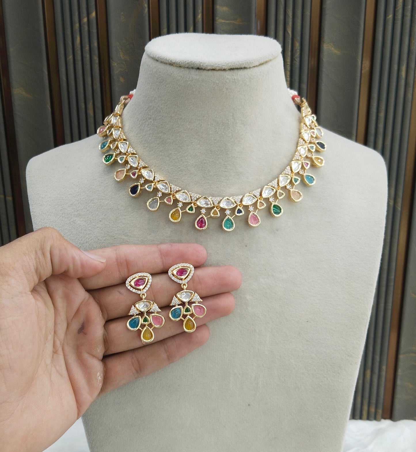 Gold polki MultiColor Kundan Necklace set/ Gold Necklace Juno sets