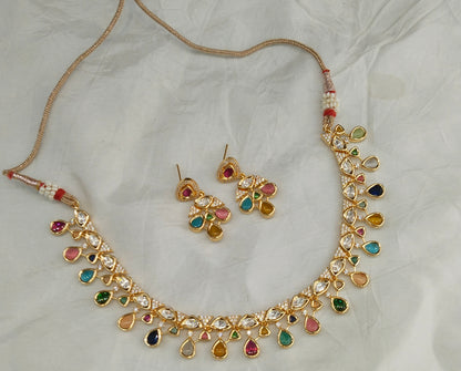 Gold polki MultiColor Kundan Necklace set/ Gold Necklace Juno sets