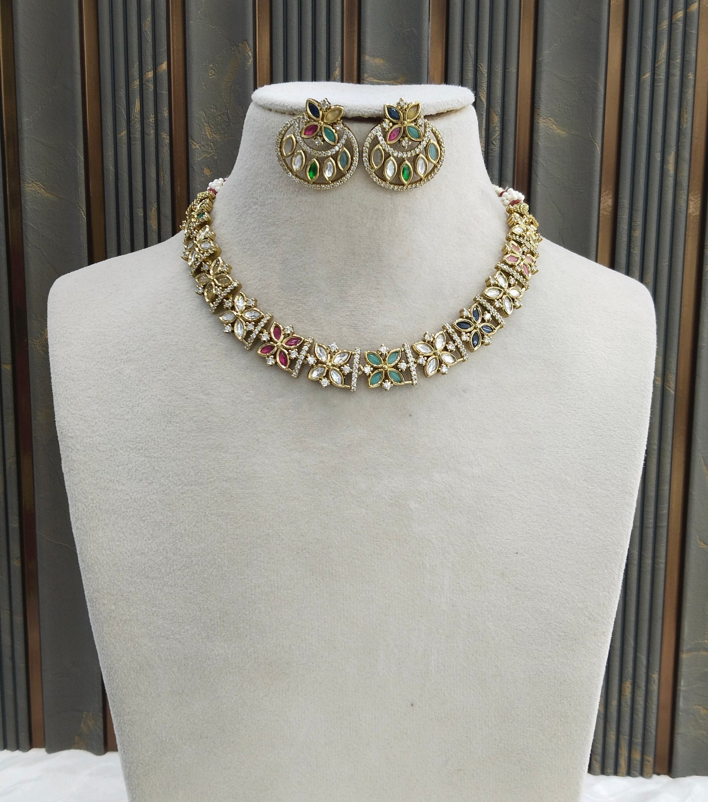 Antique Multi Color Kundan Necklace Indian Jewelry Juna Set