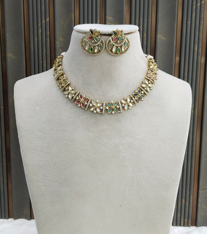 Antique Multi Color Kundan Necklace Indian Jewelry Juna Set
