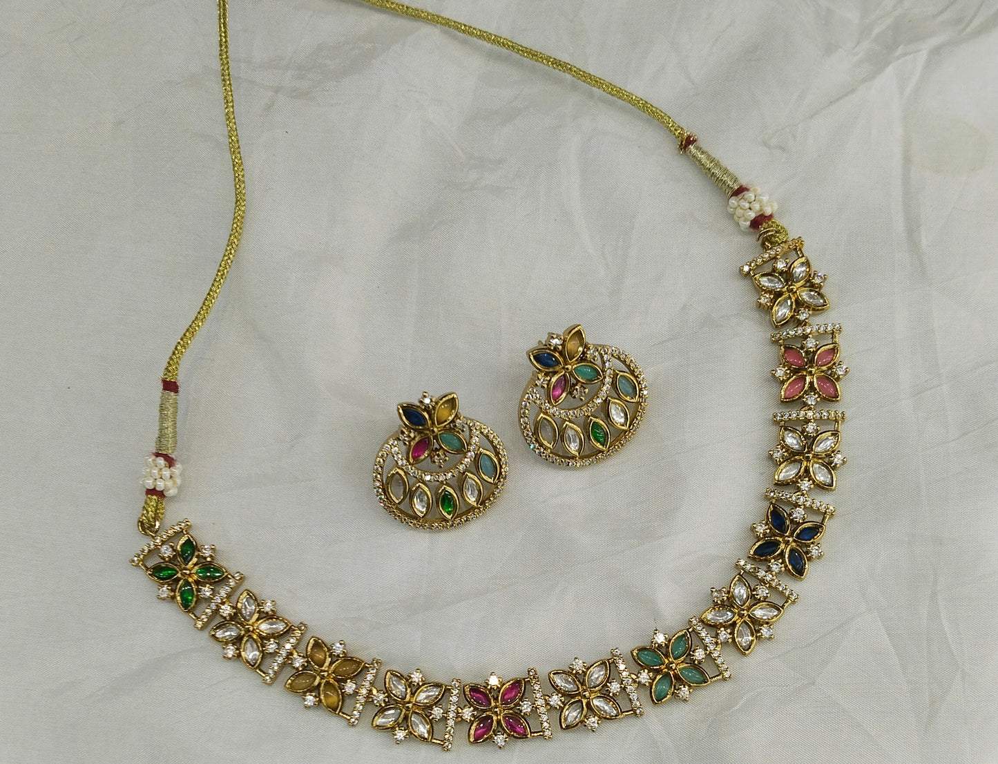 Antique Multi Color Kundan Necklace Indian Jewelry Juna Set