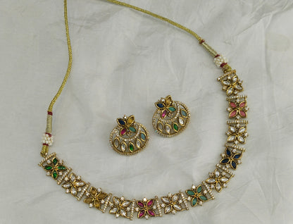 Antique Multi Color Kundan Necklace Indian Jewelry Juna Set