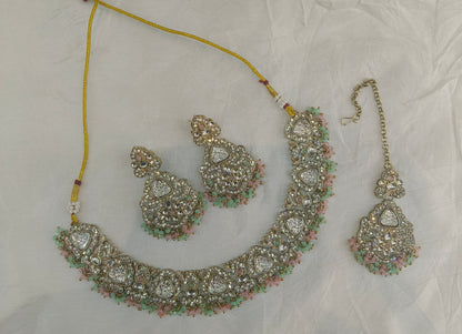Antique Gold Mint pink Necklace Asami Jewellery Sets