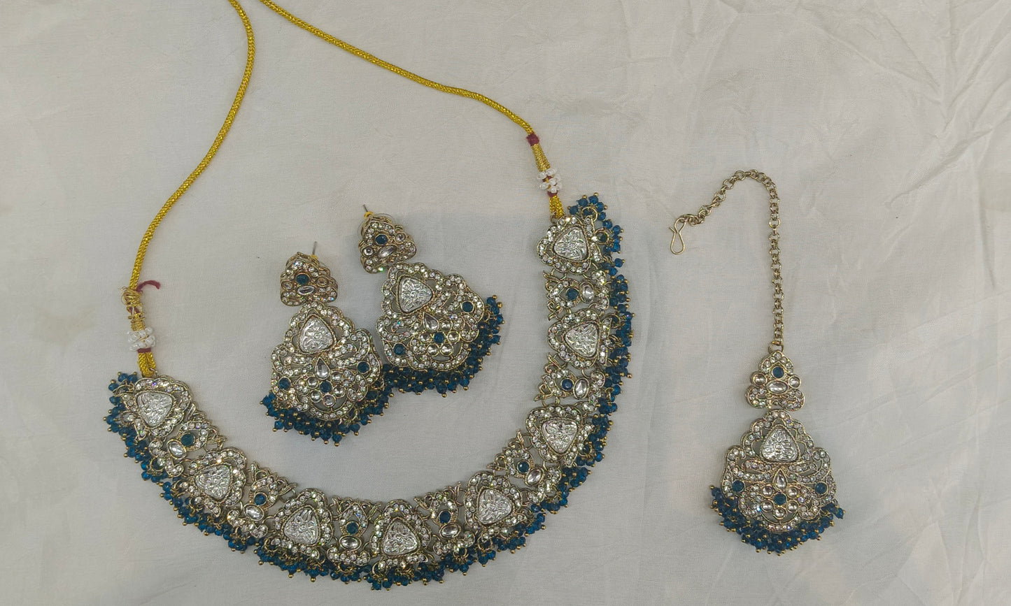 Antique Gold Blue Necklace Asami Jewellery Sets