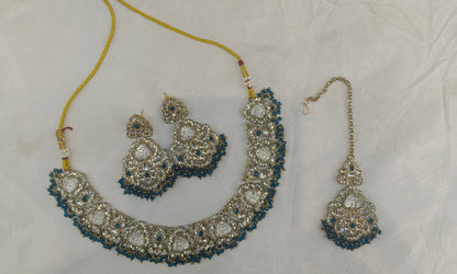 Antique Gold Blue Necklace Asami Jewellery Sets