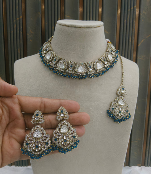 Antique Gold Blue Necklace Asami Jewellery Sets