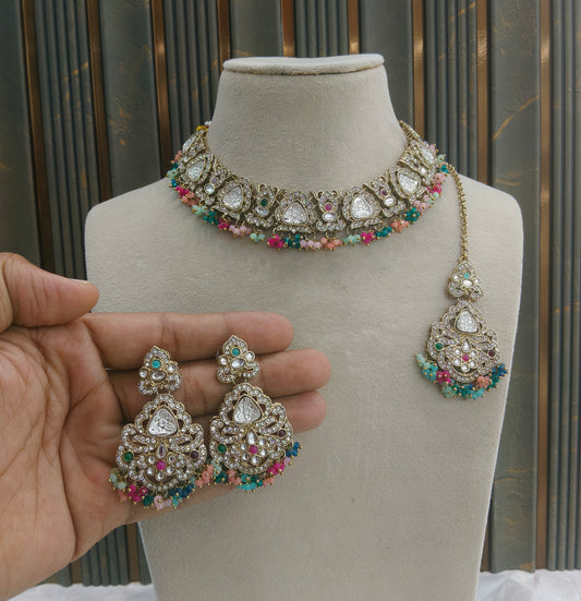 Antique Gold Multicolor Necklace Asami Jewellery Sets