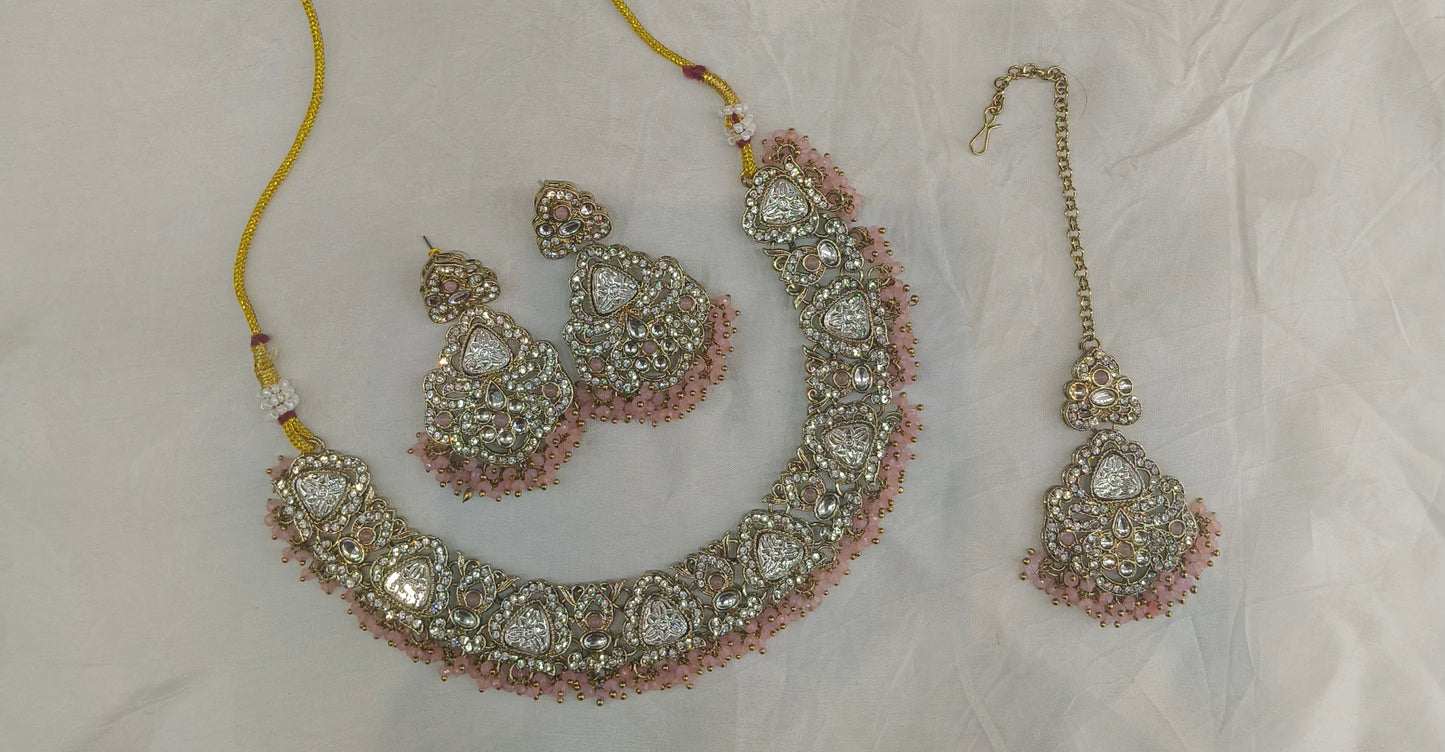 Antique Gold Pink Necklace Sora Jewellery Sets