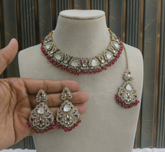 Antique Gold Maroon Necklace Sora Jewellery Sets