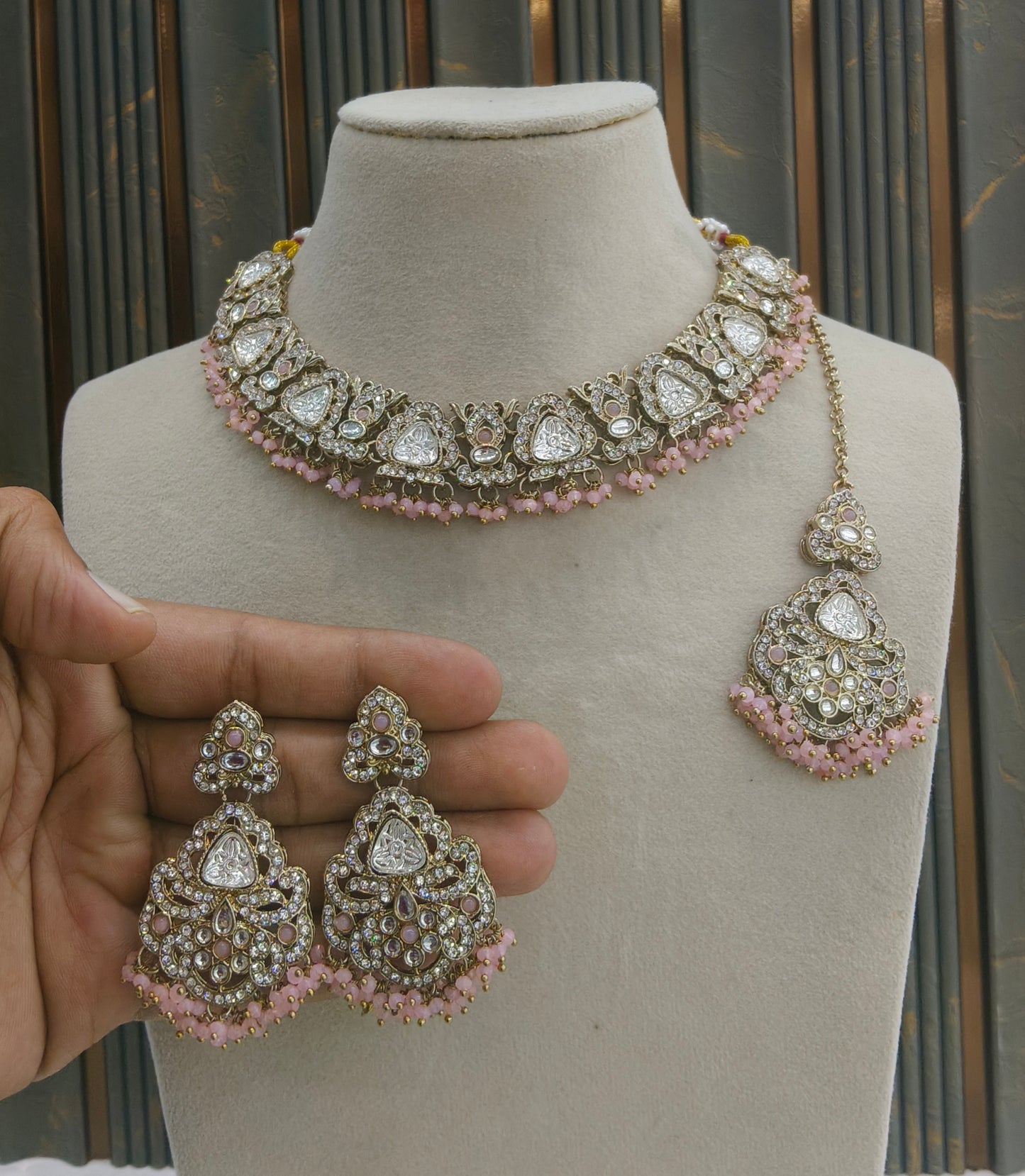 Antique Gold Pink Necklace Sora Jewellery Sets