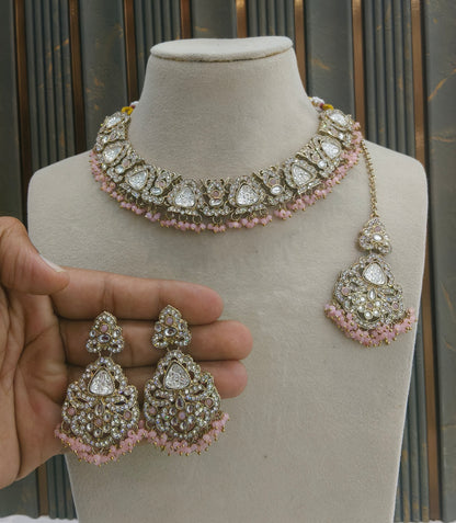 Antique Gold Pink Necklace Sora Jewellery Sets