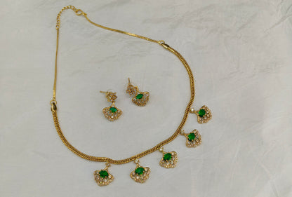 Gold American Diamond Green AD Inori Necklace Set /Indian Necklace Sets