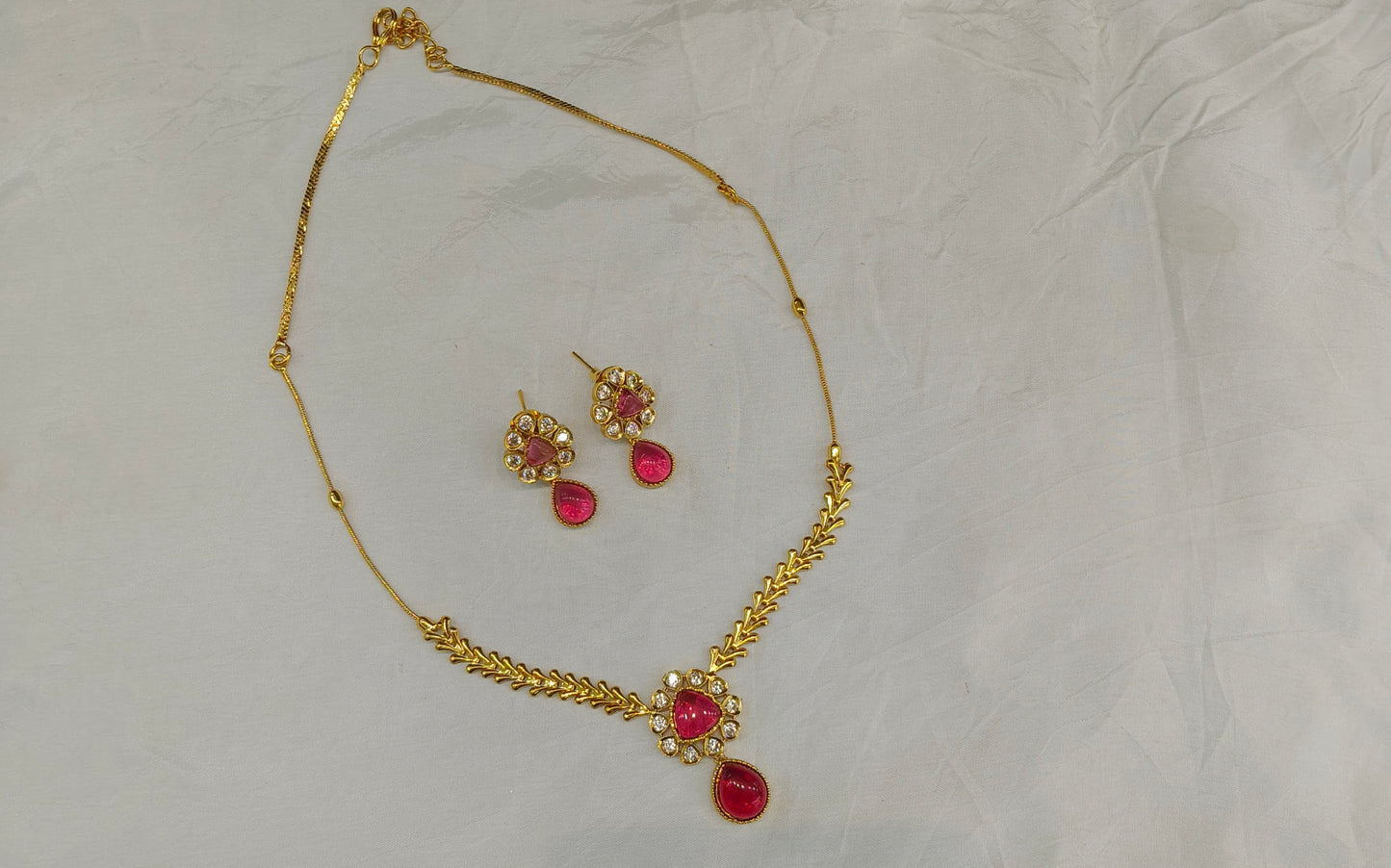 Gold American Diamond Ruby AD Hana Necklace Set /Indian Necklace Sets