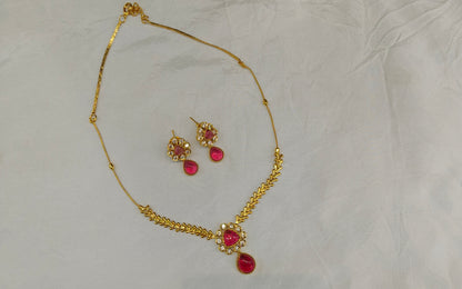 Gold American Diamond Ruby AD Hana Necklace Set /Indian Necklace Sets