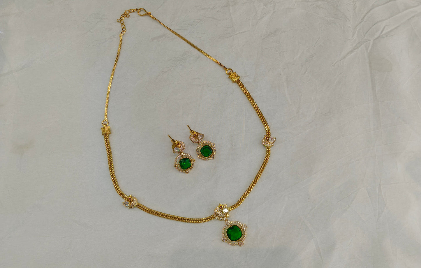 Gold American Diamond Green AD Hana Necklace Set /Indian Necklace Sets
