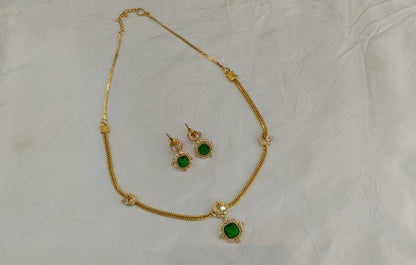 Gold American Diamond Green AD Hana Necklace Set /Indian Necklace Sets