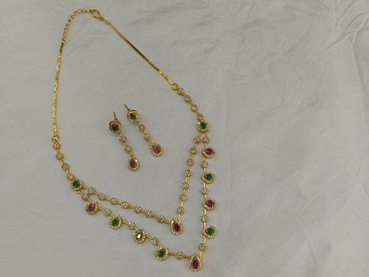 Gold American Diamond Ruby Green AD Hana Necklace Set /Indian Necklace Sets