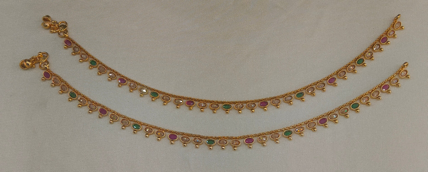 Gold Ruby Green Anklet Miku Jhanjar Payal Indian Jewellery