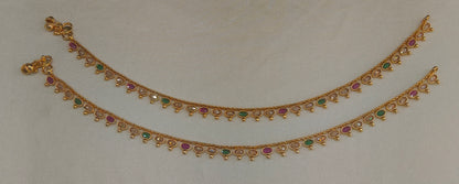 Gold Ruby Green Anklet Miku Jhanjar Payal Indian Jewellery