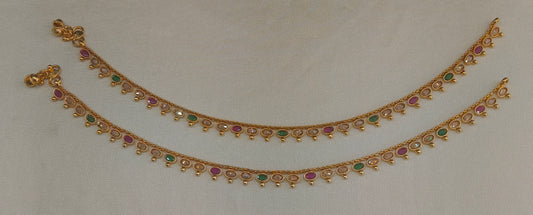 Gold Ruby Green Anklet Miku Jhanjar Payal Indian Jewellery