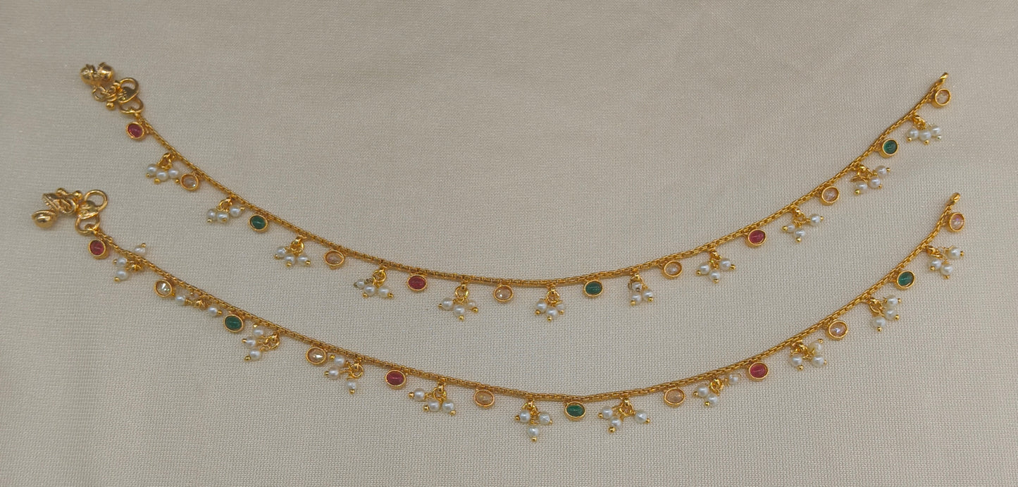 Gold Ruby Green Anklet Suzu Jhanjar Payal Indian Jewellery