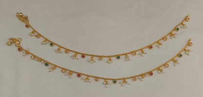 Gold Ruby Green Anklet Suzu Jhanjar Payal Indian Jewellery