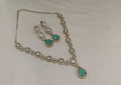 Antique Moissanite Pista kundan necklace Indian Jewellery Hina Wedding Set