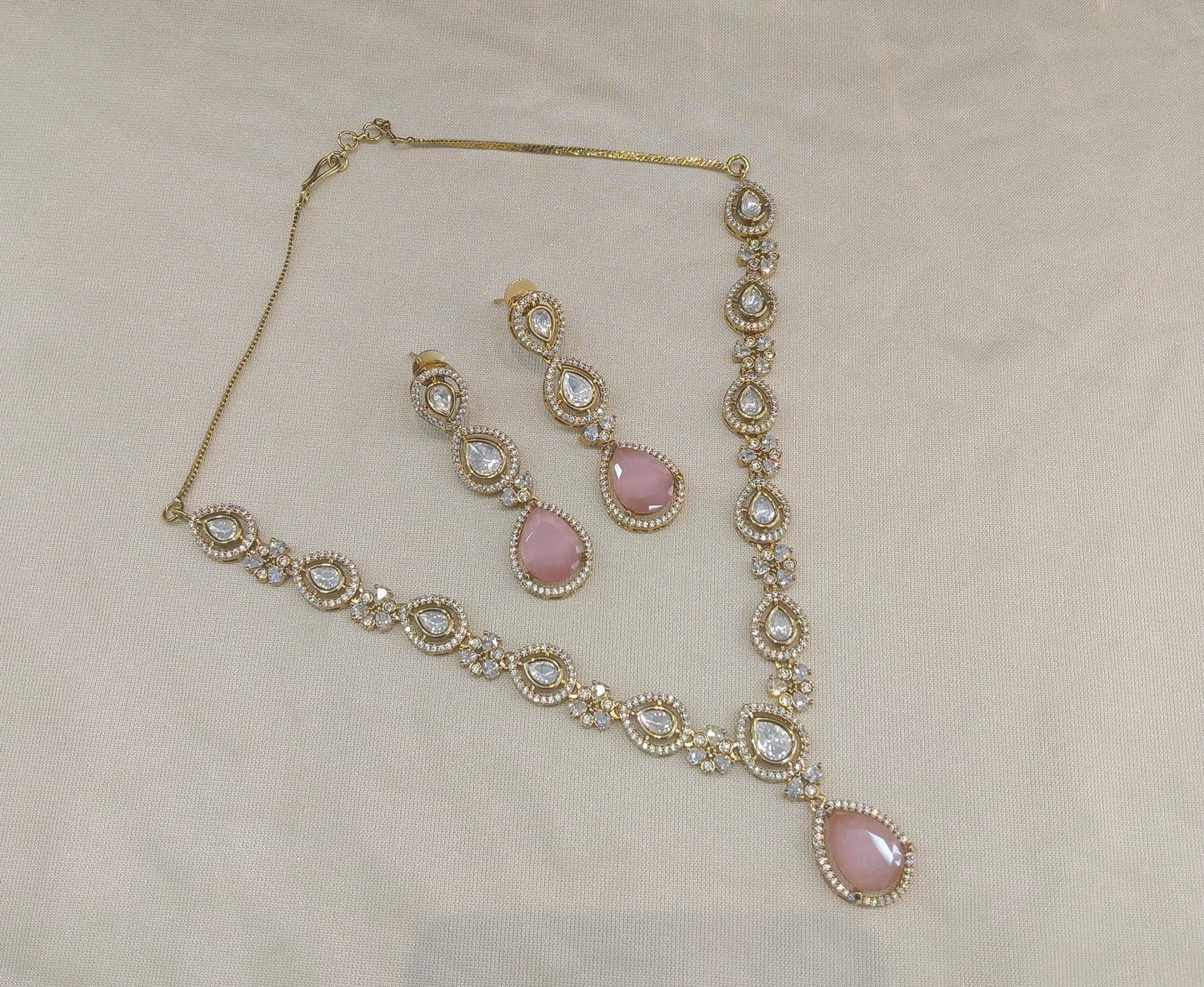 Antique Moissanite Pink kundan necklace Indian Jewellery Hina Wedding Set