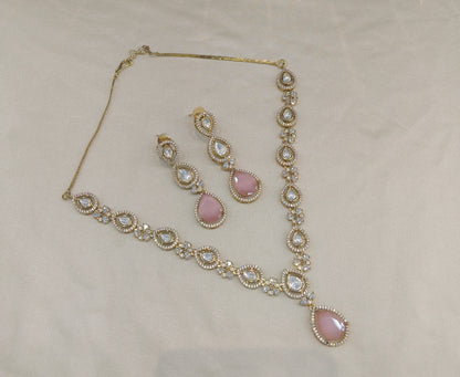 Antique Moissanite Pink kundan necklace Indian Jewellery Hina Wedding Set