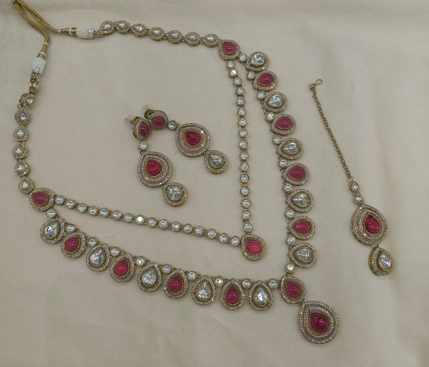 Antique Moissanite Ruby Long kundan necklace Indian Jewellery Henry Wedding Sets