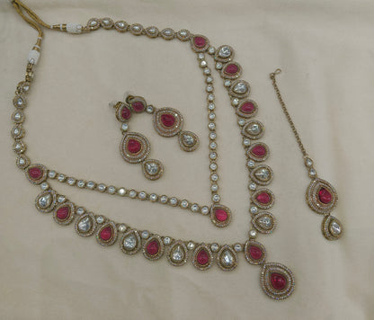 Antique Moissanite Ruby Long kundan necklace Indian Jewellery Henry Wedding Sets