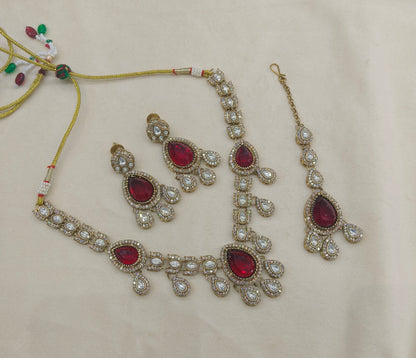 Antique Moissanite Maroon kundan necklace Indian Jewellery Lena Wedding Sets
