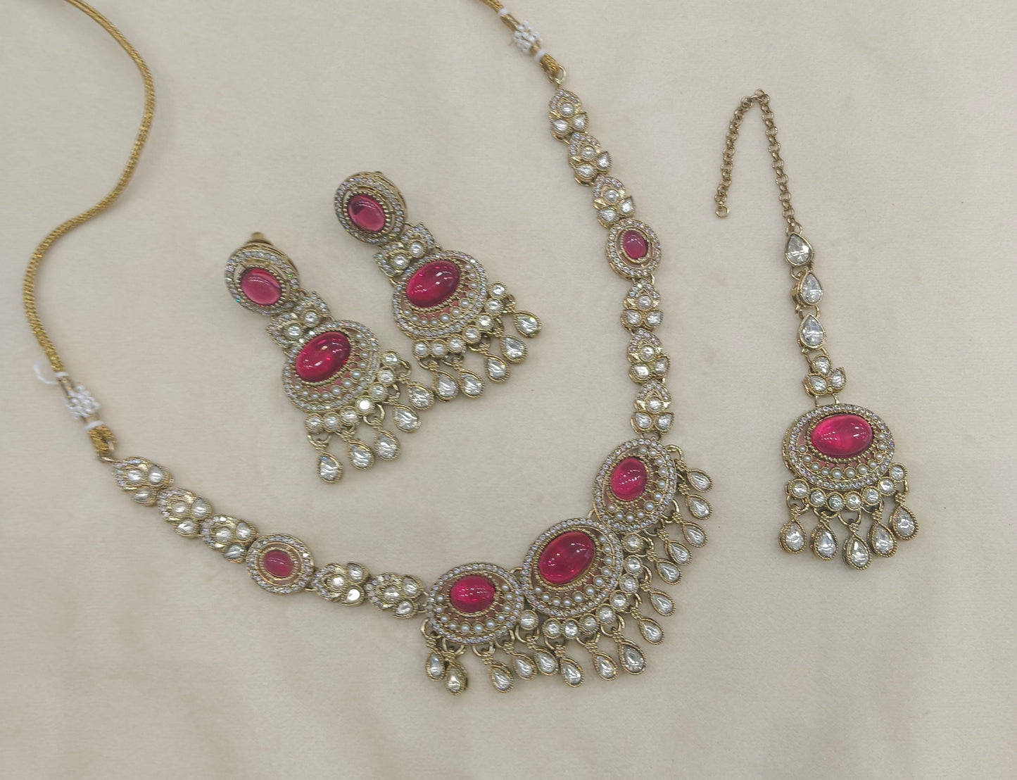 Antique Moissanite Ruby kundan necklace Indian Jewellery Lara Wedding Sets