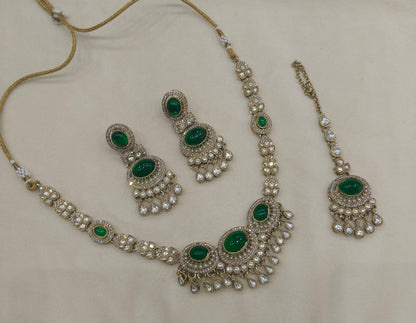 Antique Moissanite Green kundan necklace Indian Jewellery Lara Wedding Sets