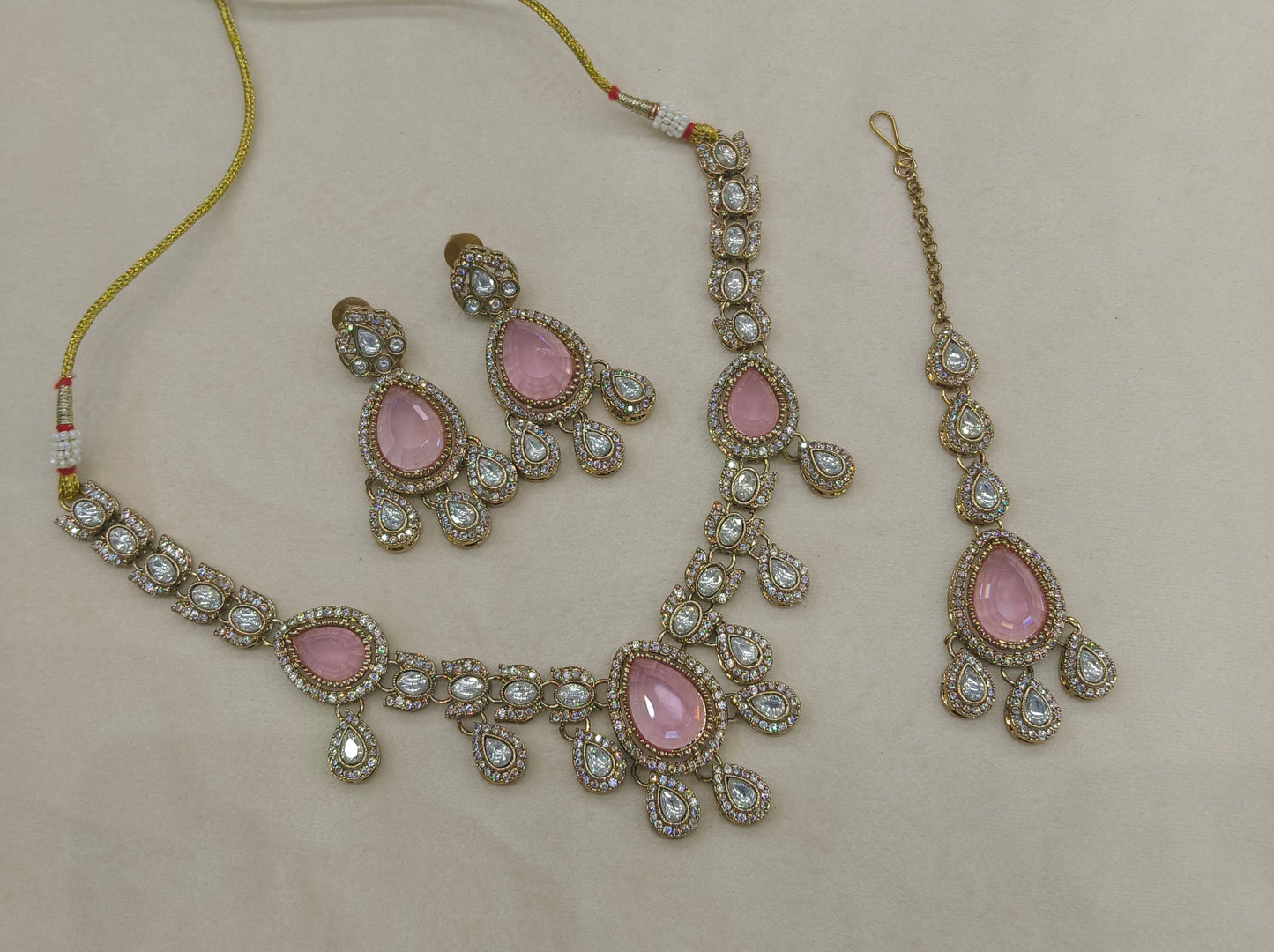 Antique Moissanite Pink kundan necklace Indian Jewellery Lena Wedding Sets