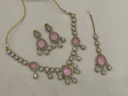 Antique Moissanite Pink kundan necklace Indian Jewellery Lena Wedding Sets