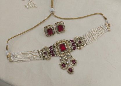 Antique Maroon Moissanite kundan choker Indian Jewellery Sarah Wedding Set