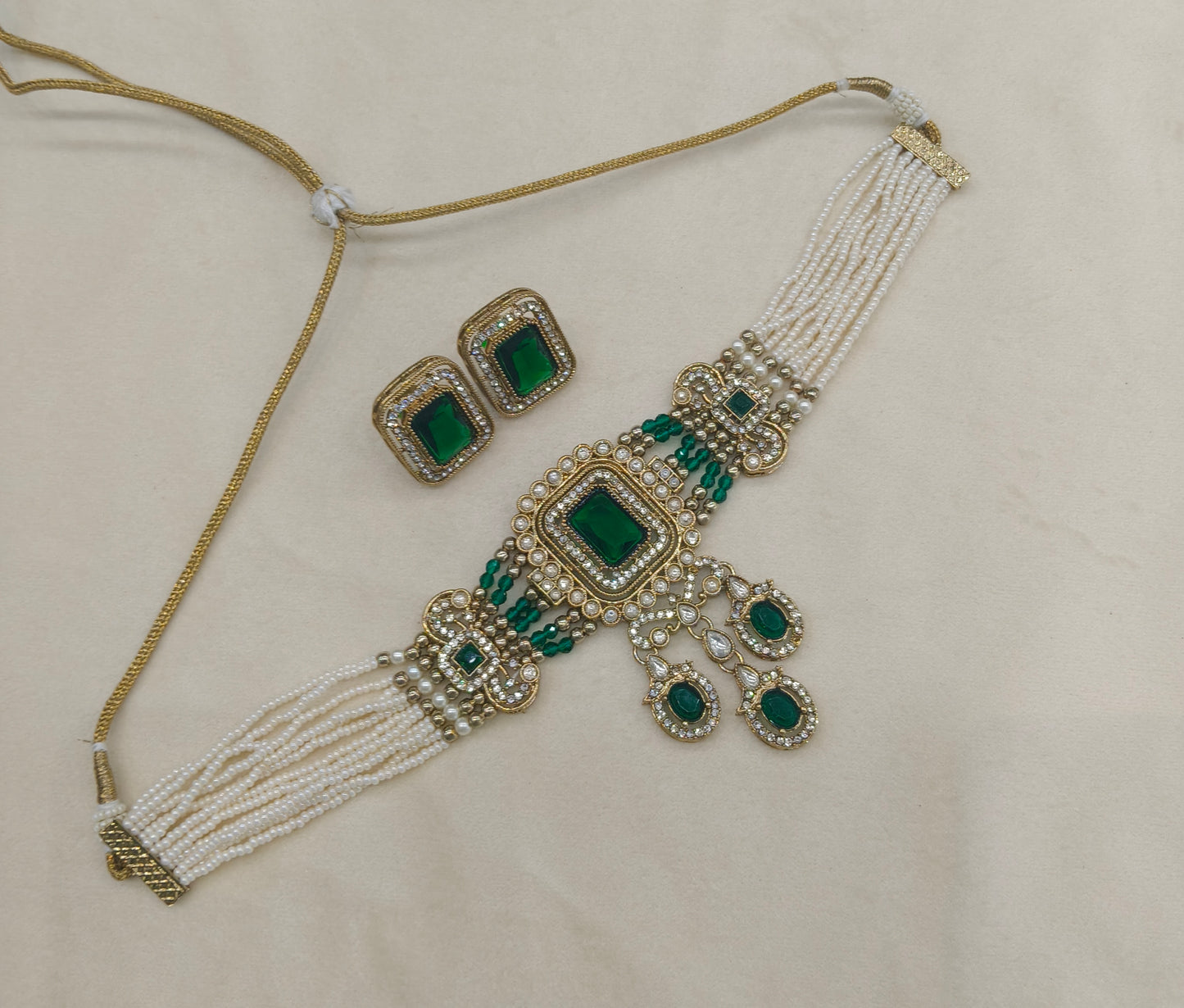 Antique Green Moissanite kundan choker Indian Jewellery Sarah Wedding Set