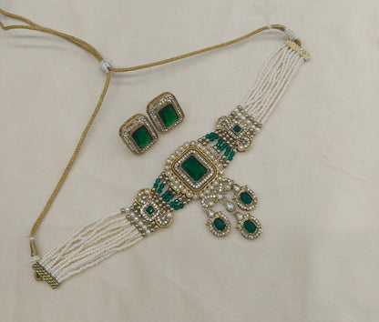 Antique Green Moissanite kundan choker Indian Jewellery Sarah Wedding Set