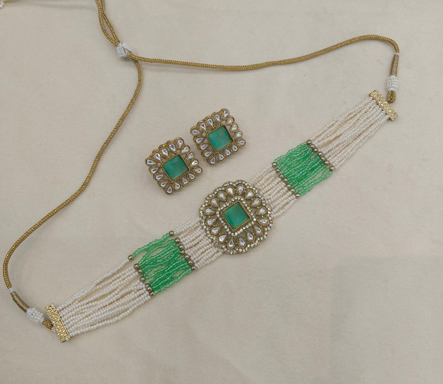 Antique Pista Moissanite kundan choker Indian Jewellery Abby Wedding Set