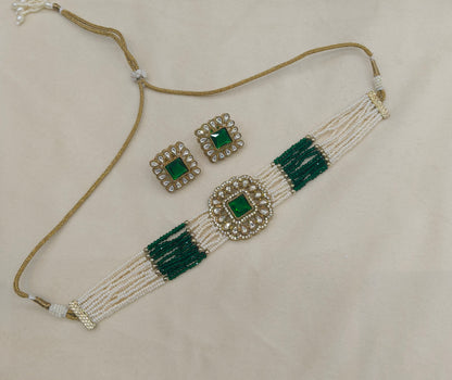 Antique Green Moissanite kundan choker Indian Jewellery Abby Wedding Set